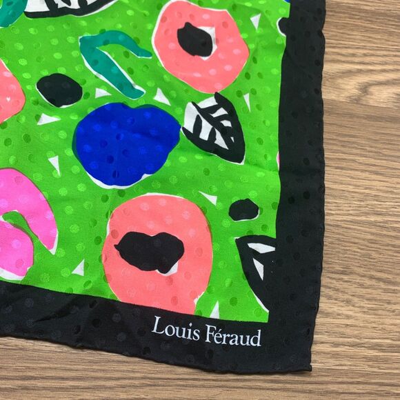 Vintage LOUIS FERAUD  Multicolor Silk scarf 26” Square Floral - Picture 2 of 5